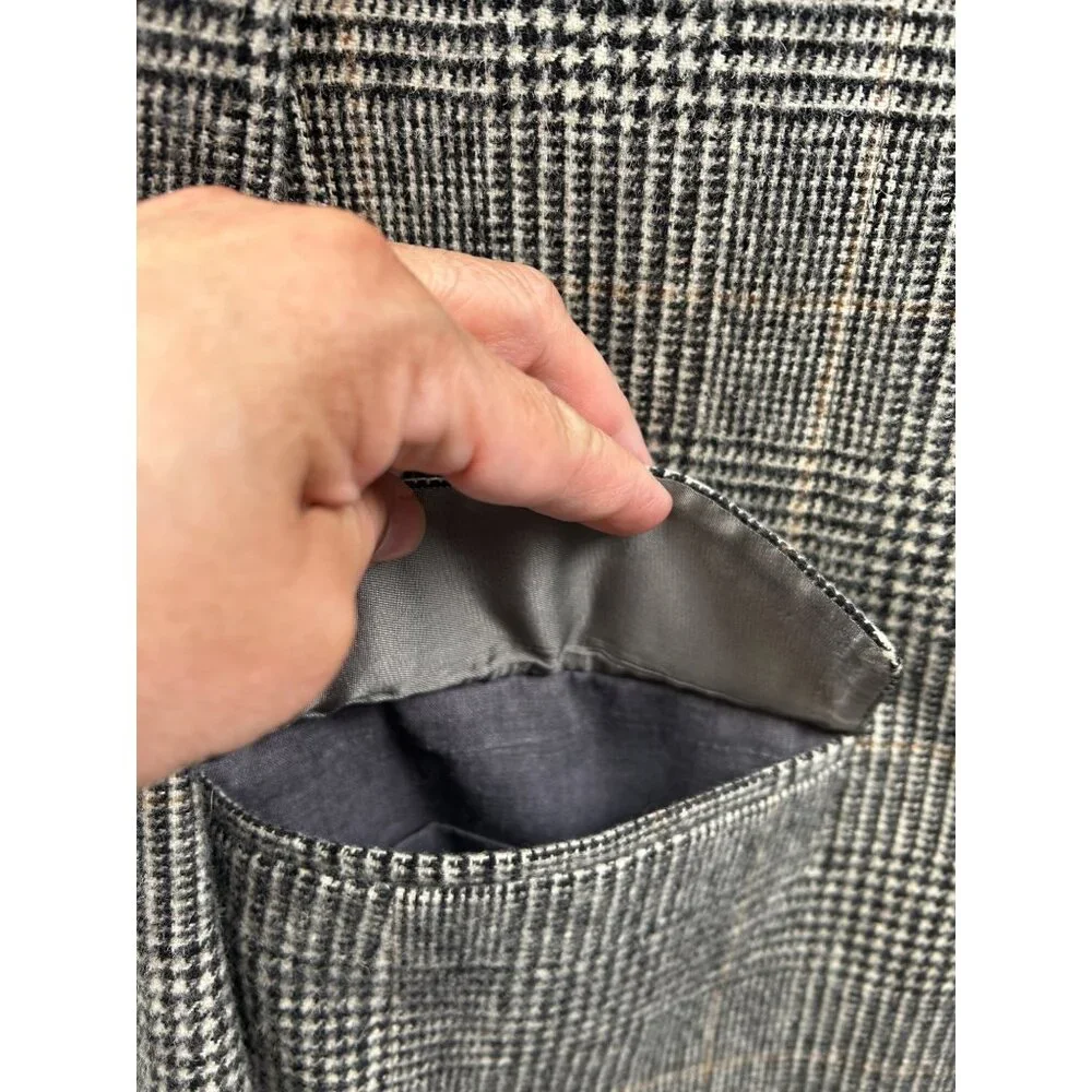 Lord & Taylor Fifth Avenue Collection Mens Blazer 44R Gray Glen Plaid Camel Hair